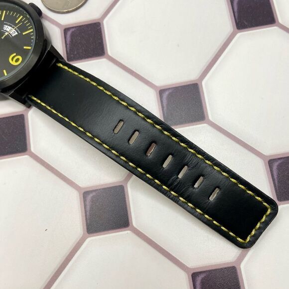 August Steiner Bold Black & Yellow Watch Leather Strap Contrast Stitching - Picture 9 of 16